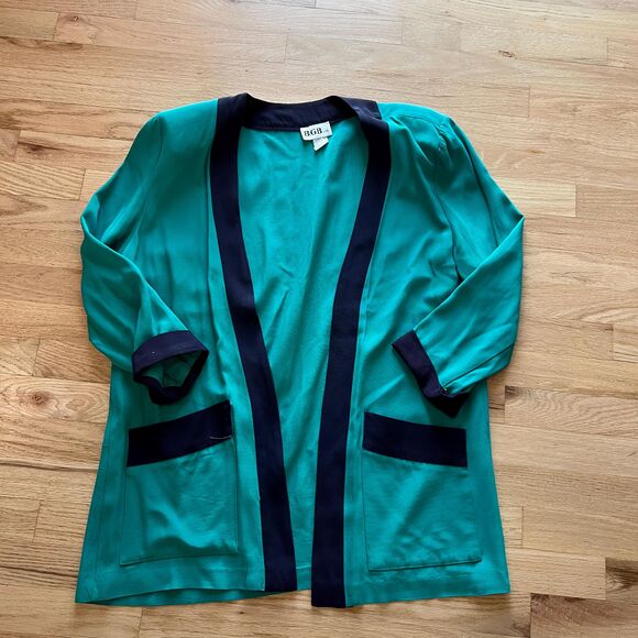 vtg 80s color blocked green open front blazer size 14 made in USA casual - Picture 10 of 12